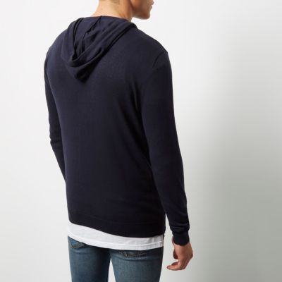 Navy blue slim fit casual hoodie